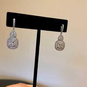 Custom made gold/rhodium plated sterling silver cubic zirconia dangle earrings